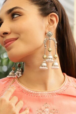 Festive Pearl Cascades Silver Long Jhumkas