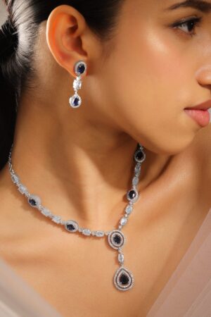 Blue American Diamond Zirconia Layered Necklace Set