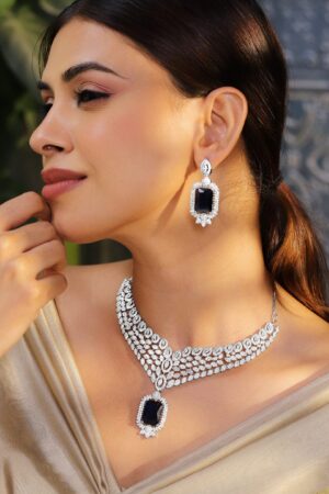 Blue American Diamond Zirconia Short Necklace Set