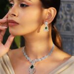 American Diamond Zirconia Emerald Floral Necklace Set