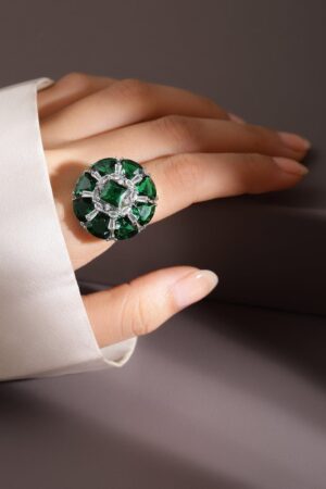Green American Diamond Zirconia White Ring