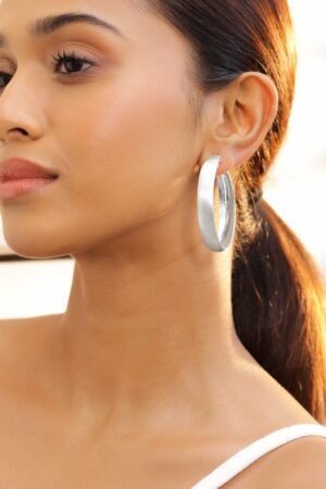 Matte Moonlight Silver Hoop Earrings
