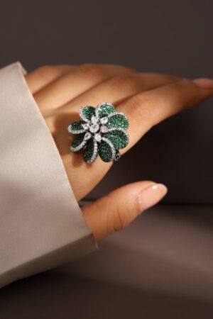 Floral Green American Diamond Zirconia Ring