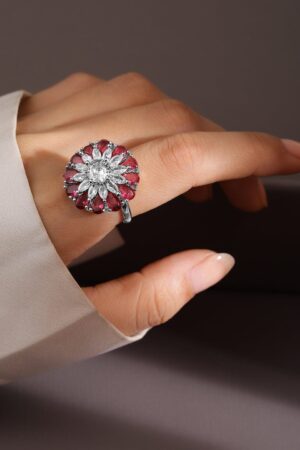 Floral Pink American Diamond Zirconia Ring