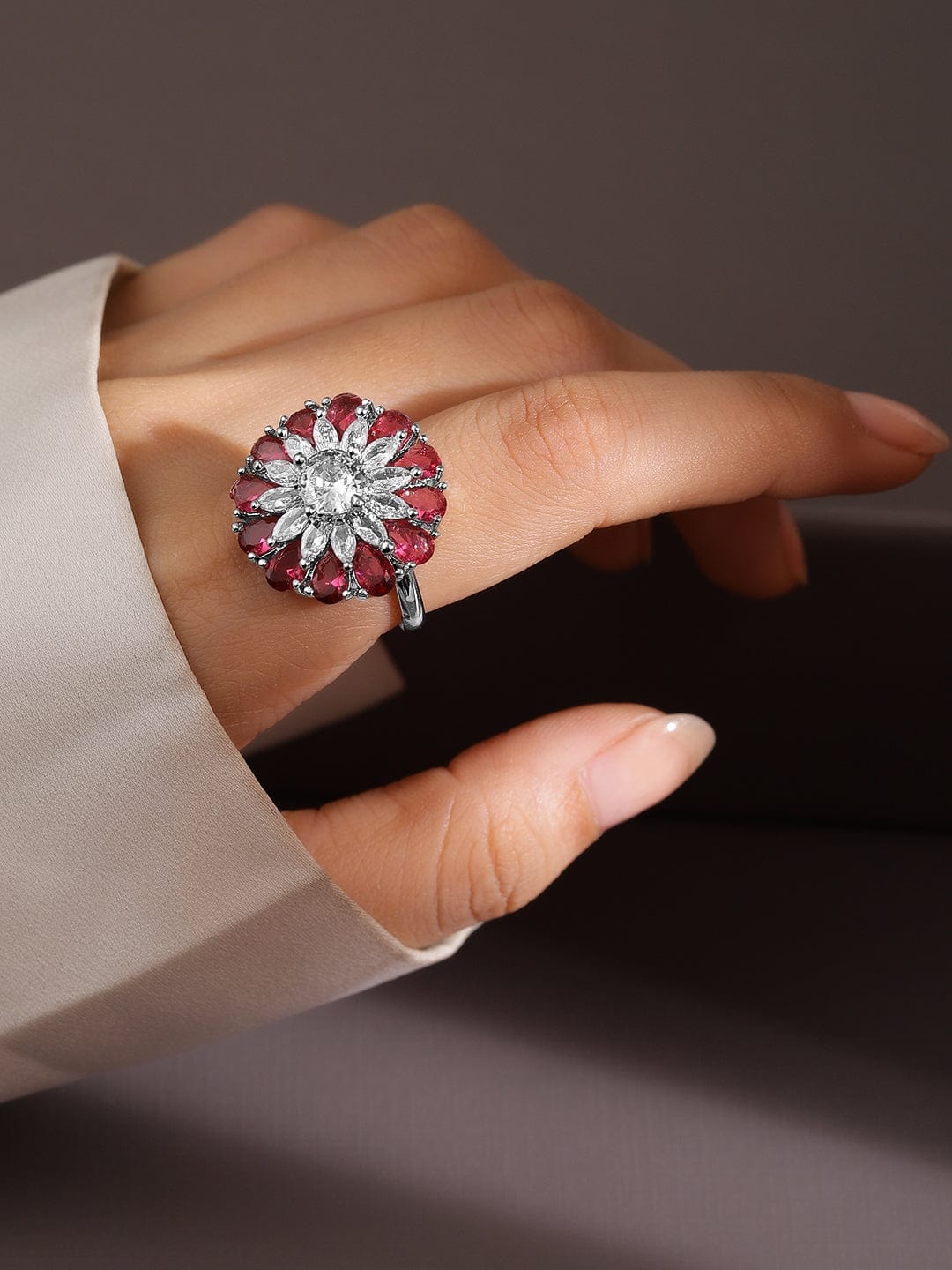 Floral Pink American Diamond Zirconia Ring