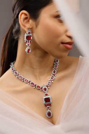 Ruby Pink American Diamond Zirconia Necklace Set