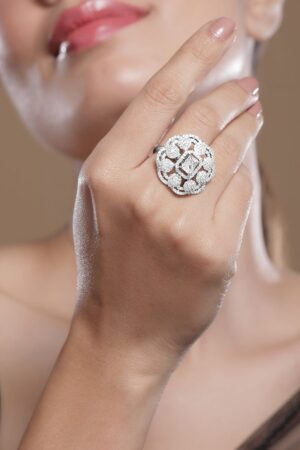 American Diamond Zirconia Studded Statement Ring