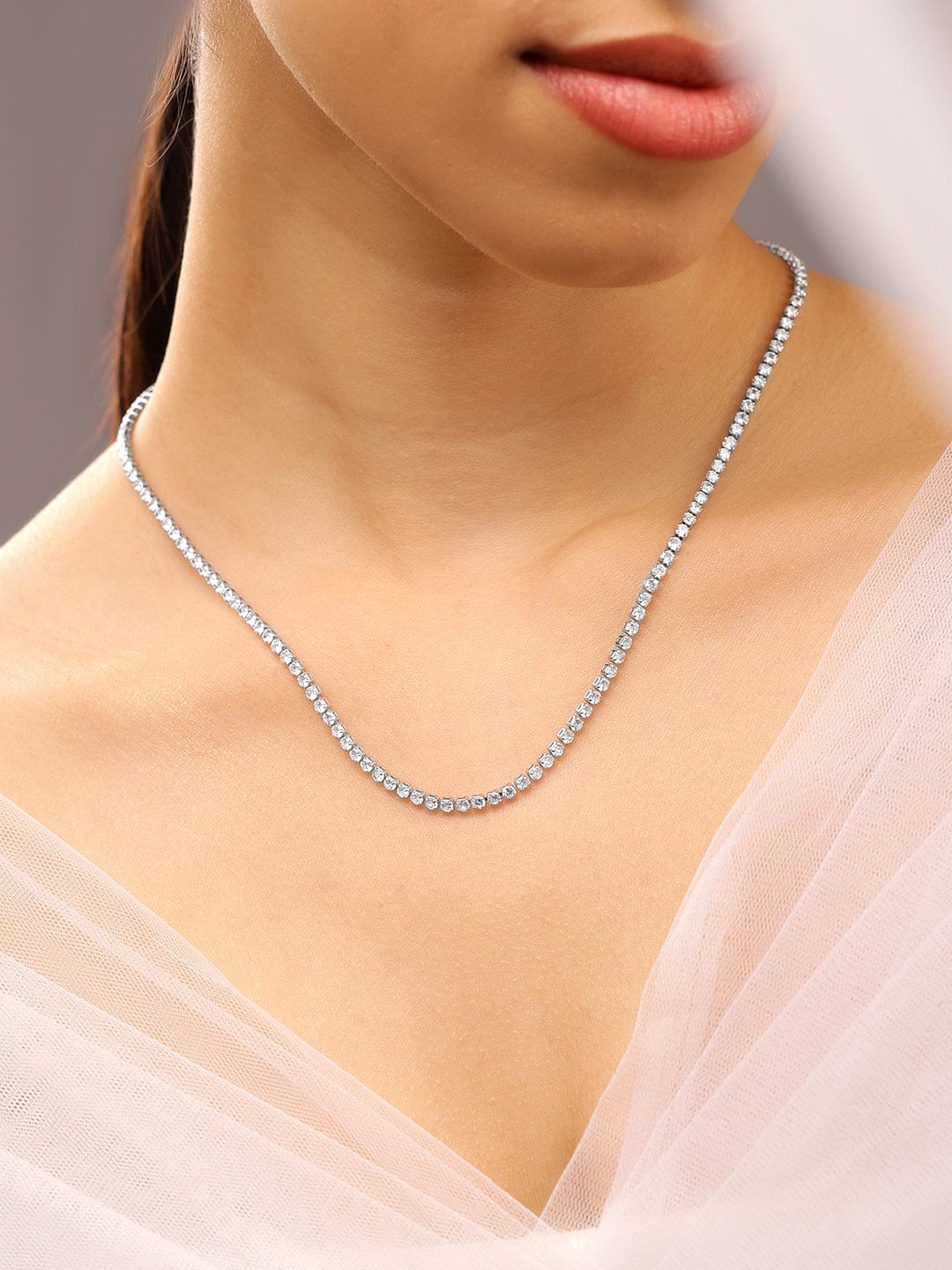 Gleaming American Diamond Zirconia Studded Chain Necklace