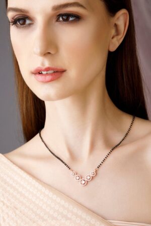 Black Pearll Rose Gold Plated Mangalsutra With Studded AD's