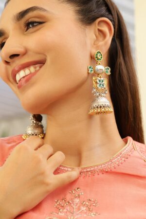 Green Radiance Silver-Gold Oxidised Jhumka