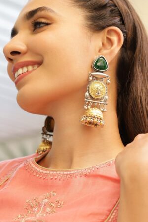 Emerald Grace Oxidised Charm Jhumka