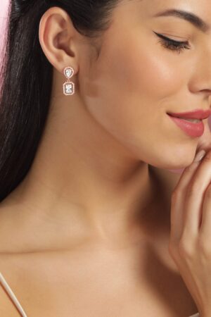 Elegant Squares American Diamond Zirconia Drop Earrings