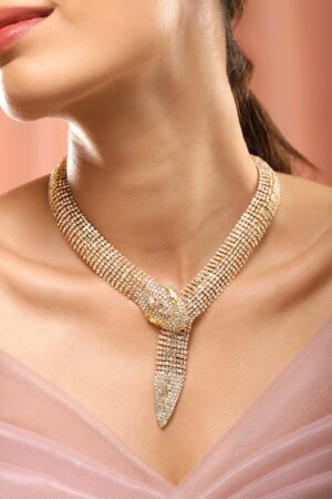 Golden Serpent Zircon Statement Necklace