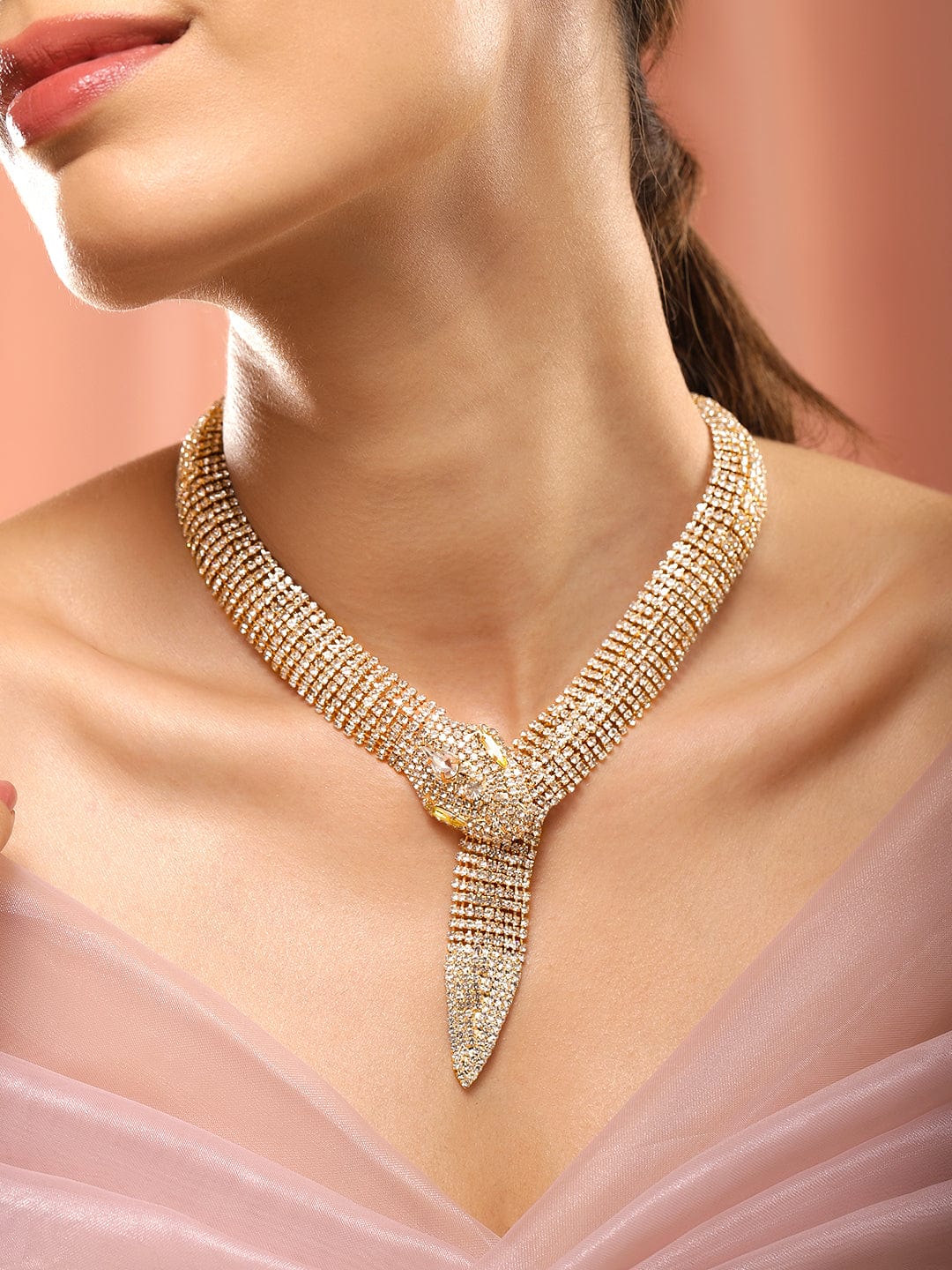 Golden Serpent Zircon Statement Necklace