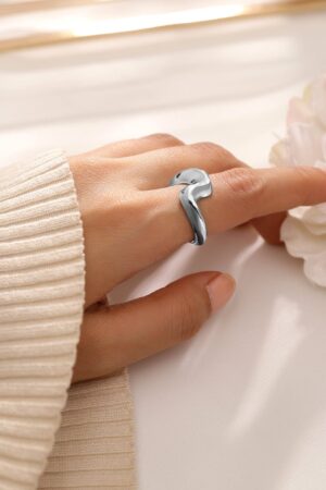 Black Pearll Voguish Rhodium-Plated Abstract Adjustable Ring