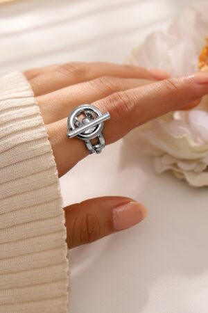 Black Pearll Voguish Rhodium-Plated Adjustable Chain-Link Statement Ring