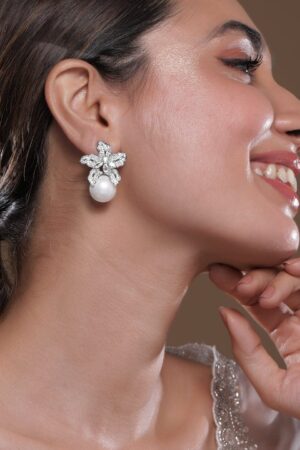 Crystal Bloom Pearl Drop Earrings