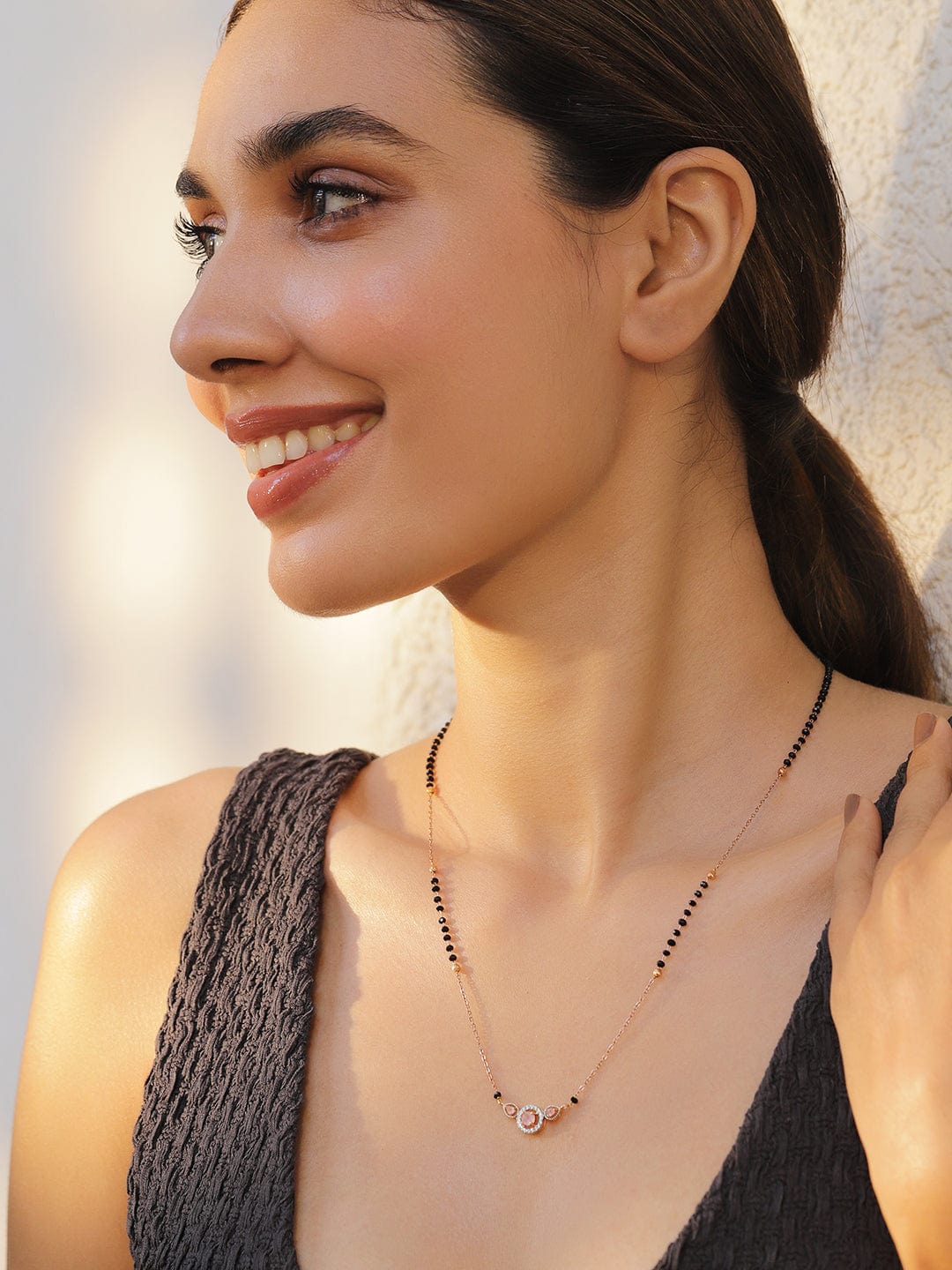 Gold Toned Mangalsutra With American Diamond Zirconia