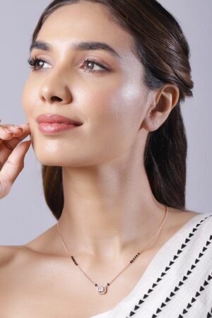 Women Rose Gold Plated CZ Stone Studded Black Beads Mangalsutra